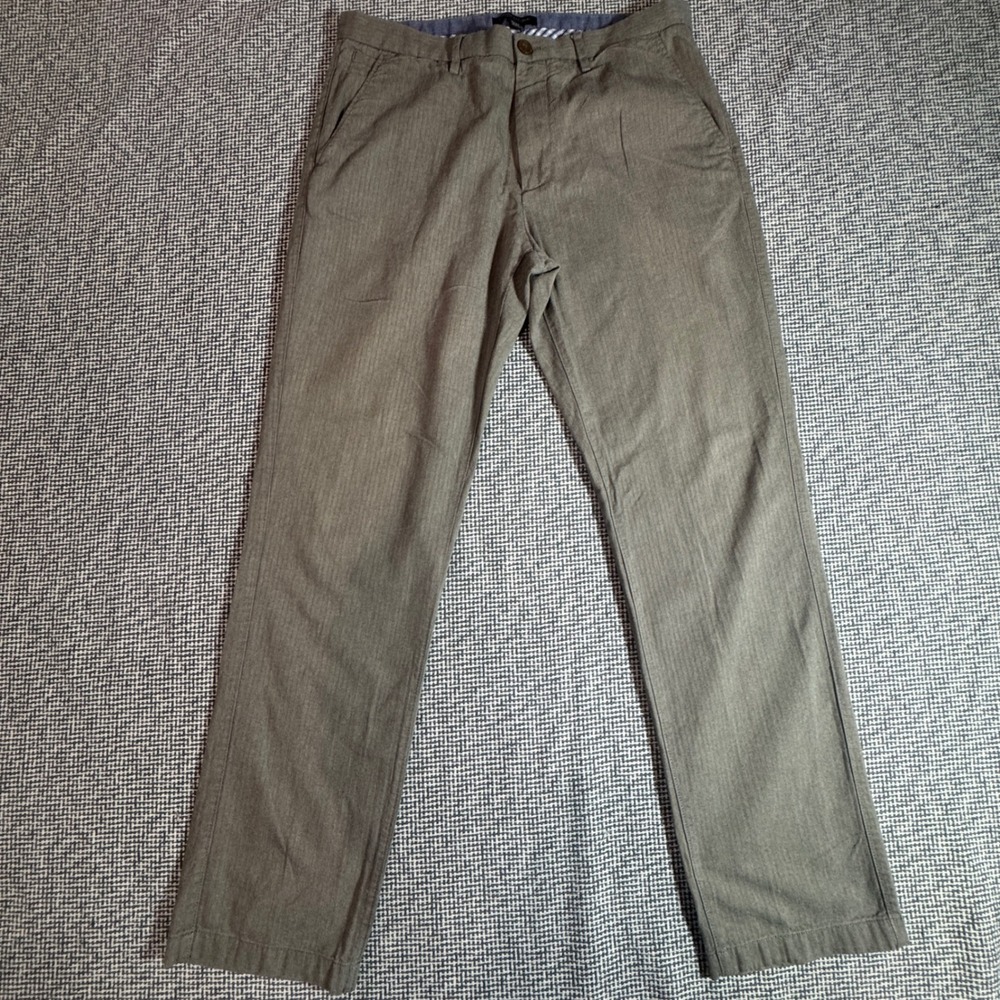 Banana Republic Kentfield Pant 34x34 Olive Brown Herringbone Cotton Trousers